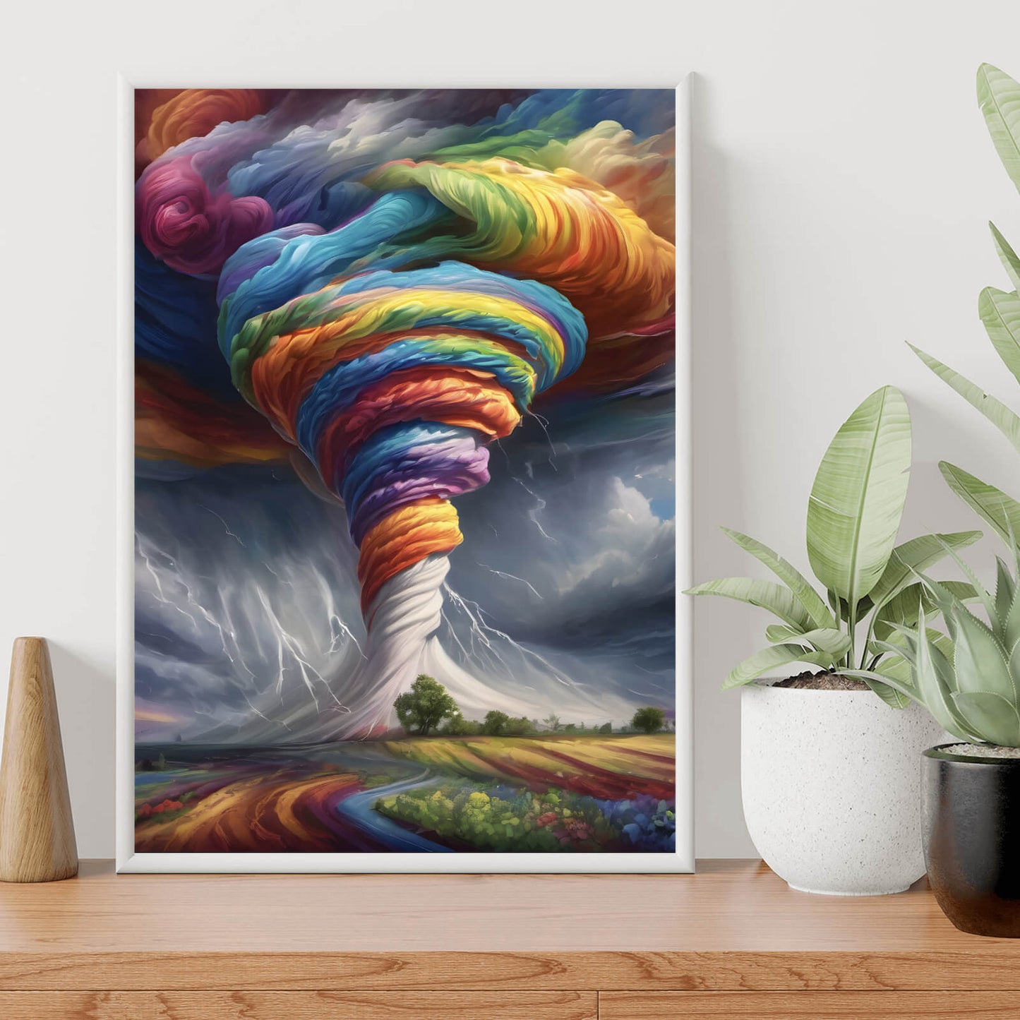 Poster Tornado in Regenbogenfarben Hochformat