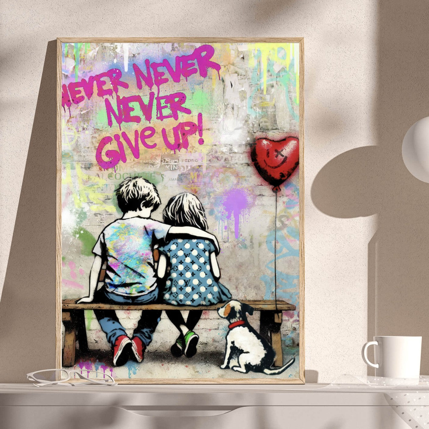 Poster Verliebte Kinder Street Art Hochformat