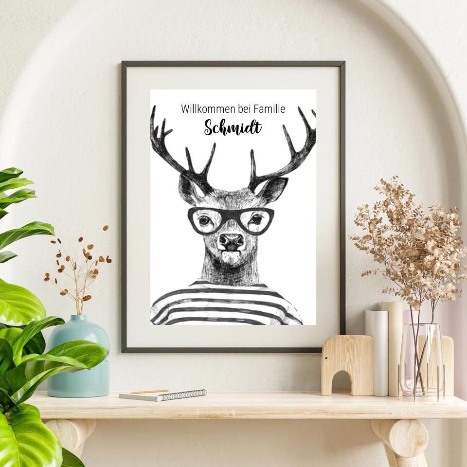 Personalisiertes Poster - Hirsch mit Brille No. 1