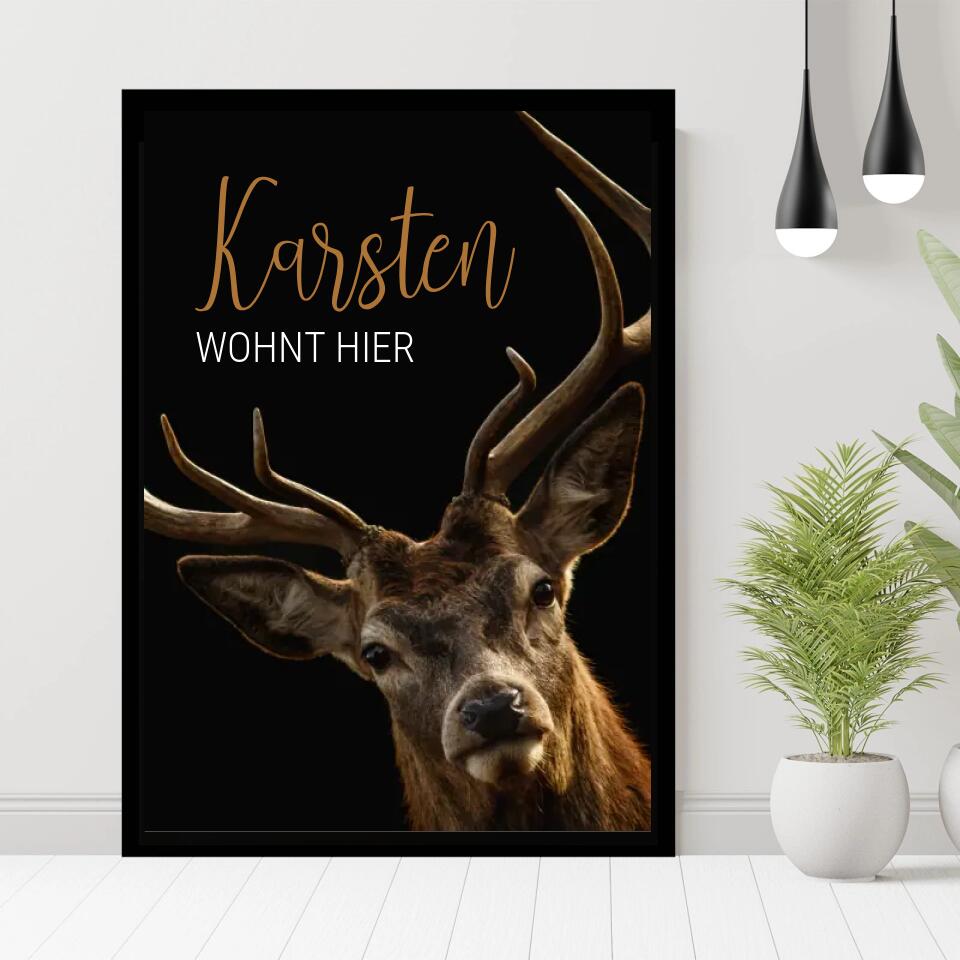 Personalisiertes Poster - Hirsch auf Schwarz No. 1
