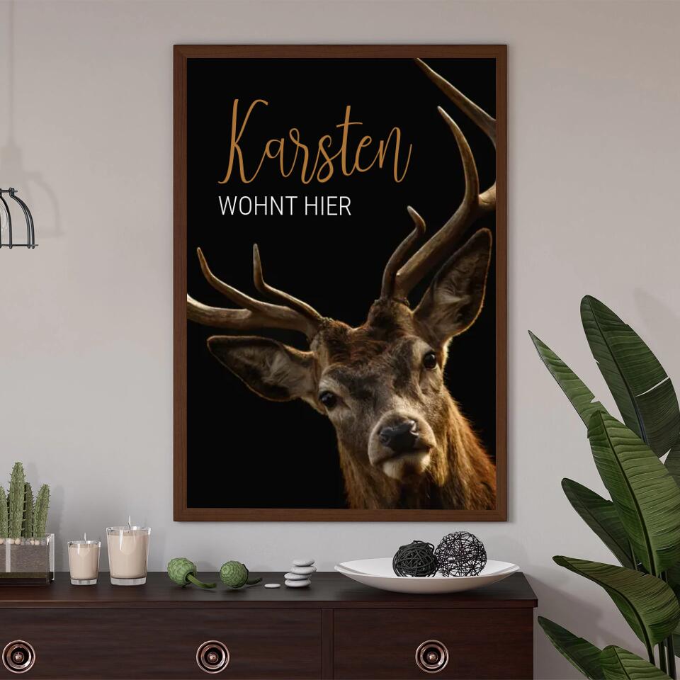 Personalisiertes Poster - Hirsch auf Schwarz No. 1