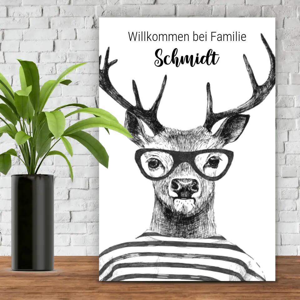 Personalisierte Leinwand - Hirsch mit Brille No. 1