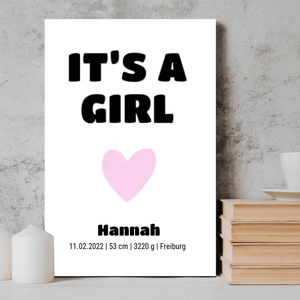 Personalisierte Leinwand - Geburt It's a Girl No. 1