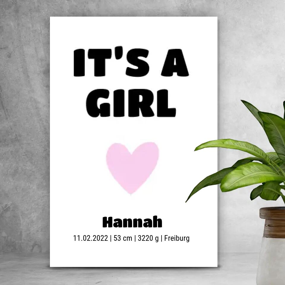 Personalisierte Leinwand - Geburt It's a Girl No. 1