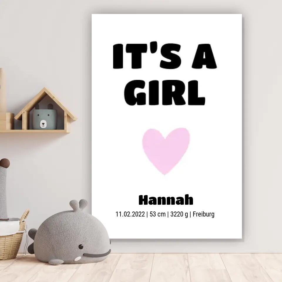 Personalisierte Leinwand - Geburt It's a Girl No. 1
