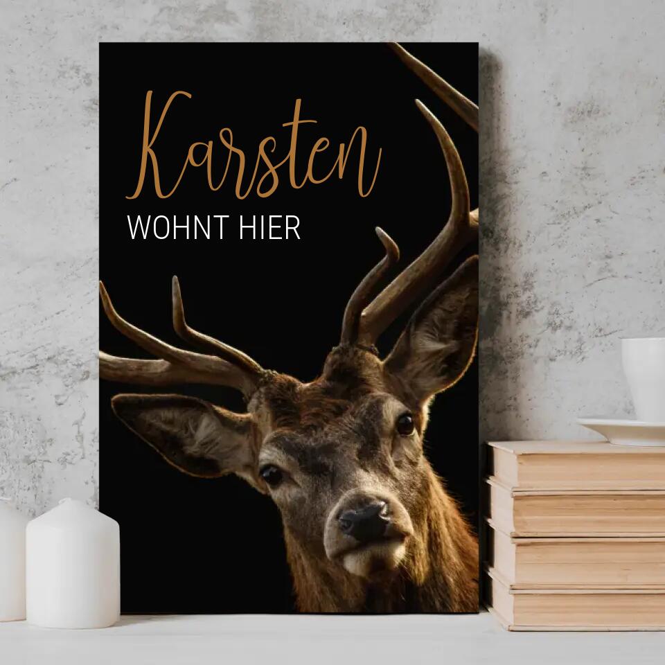Personalisierte Leinwand - Hirsch auf Schwarz No. 1