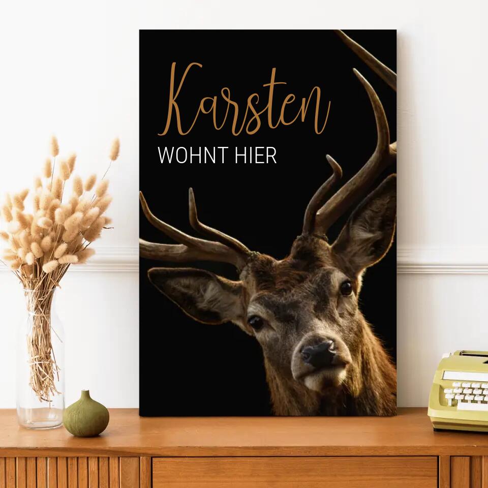 Personalisierte Leinwand - Hirsch auf Schwarz No. 1