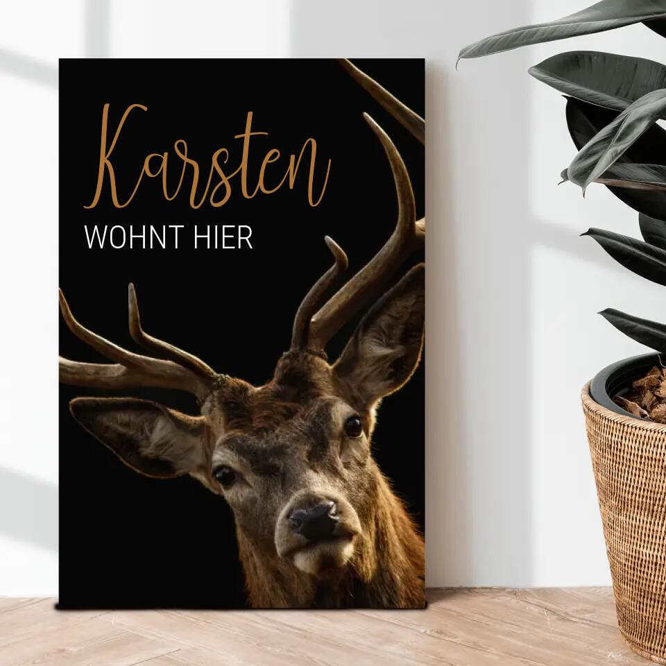 Personalisierte Leinwand - Hirsch auf Schwarz No. 1