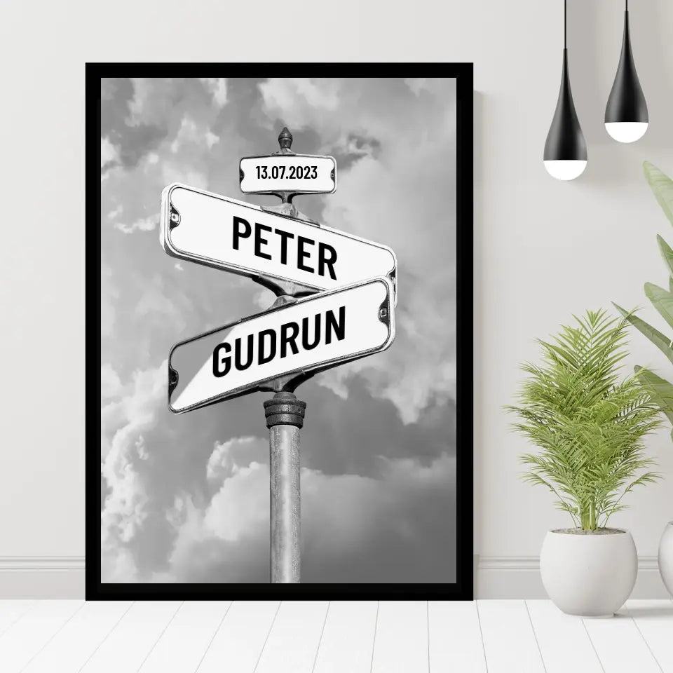 Personalisiertes Poster - Vintage Straßenschild Paare No. 1