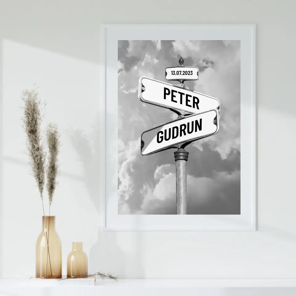 Personalisiertes Poster - Vintage Straßenschild Paare No. 1