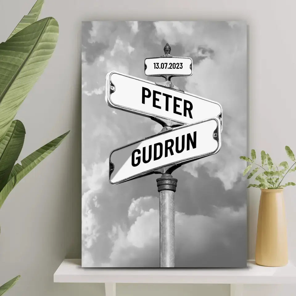 Personalisierte Leinwand - Vintage Straßenschild Paare No. 1