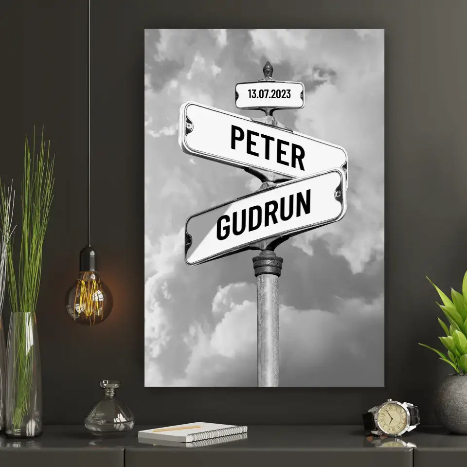 Personalisierte Leinwand - Vintage Straßenschild Paare No. 1
