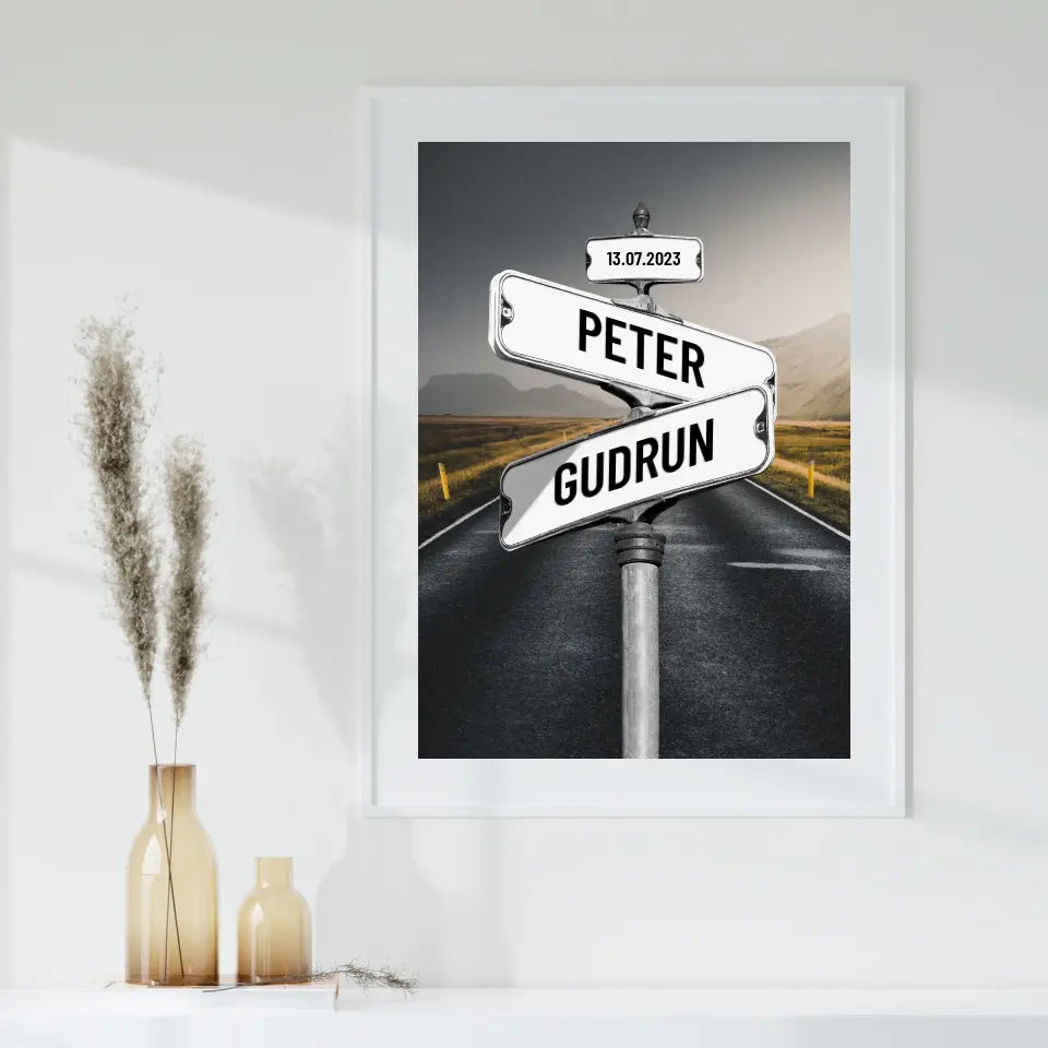 Personalisiertes Poster - Vintage Straßenschild Paare No. 2