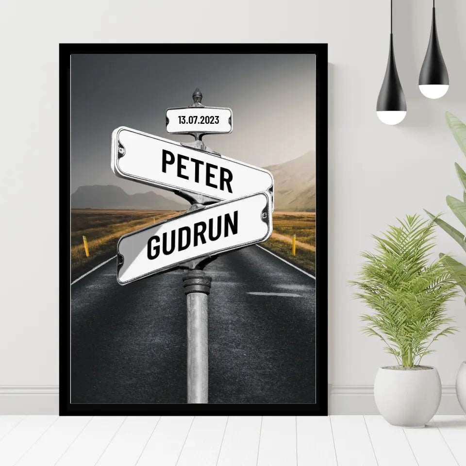 Personalisiertes Poster - Vintage Straßenschild Paare No. 2