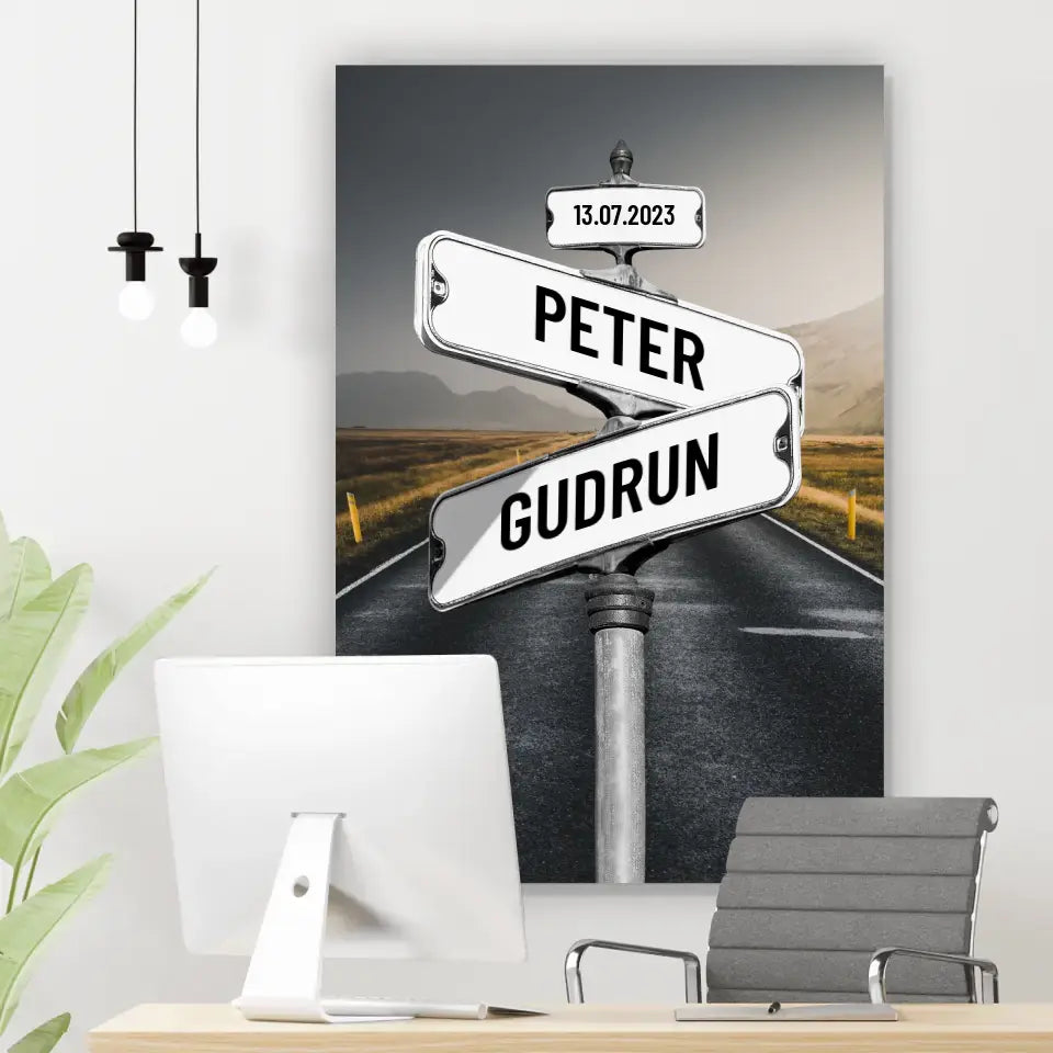 Personalisierte Leinwand - Vintage Straßenschild Paare No. 2