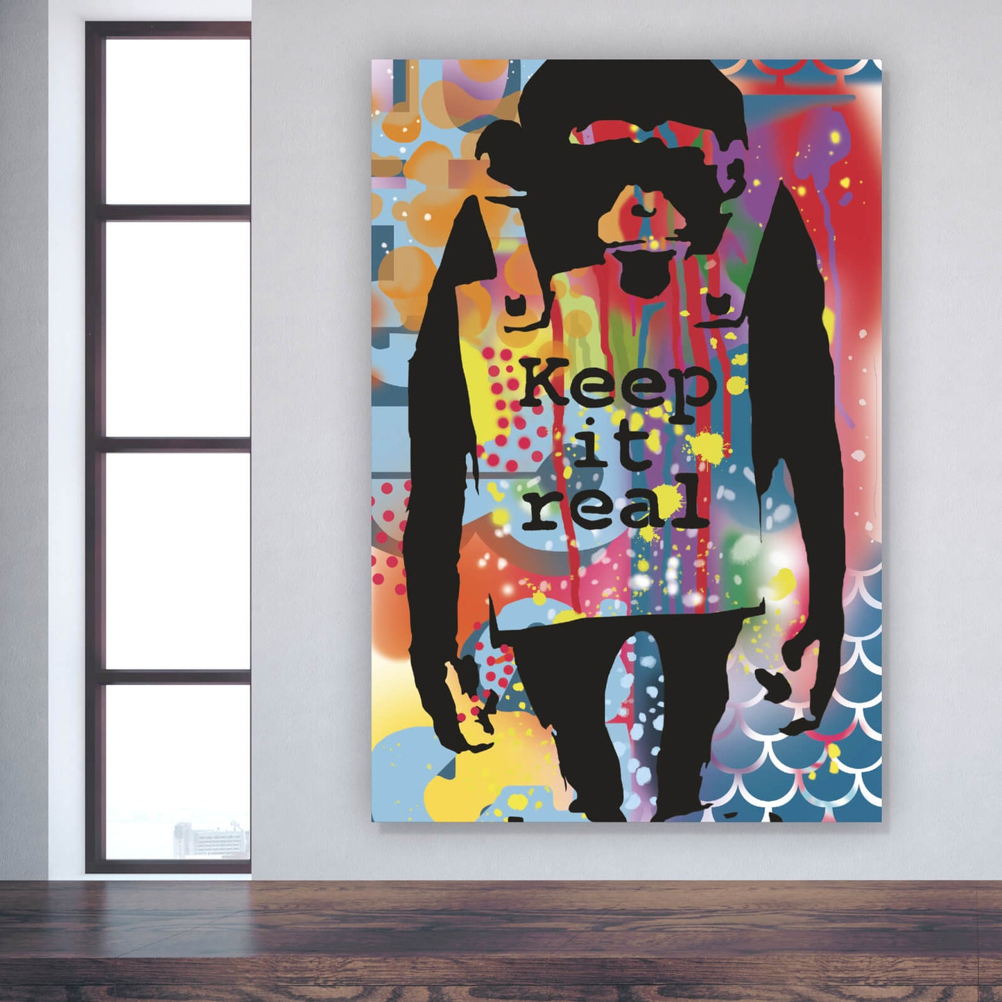 Leinwandbild Banksy Affe Keep It Real Hochformat