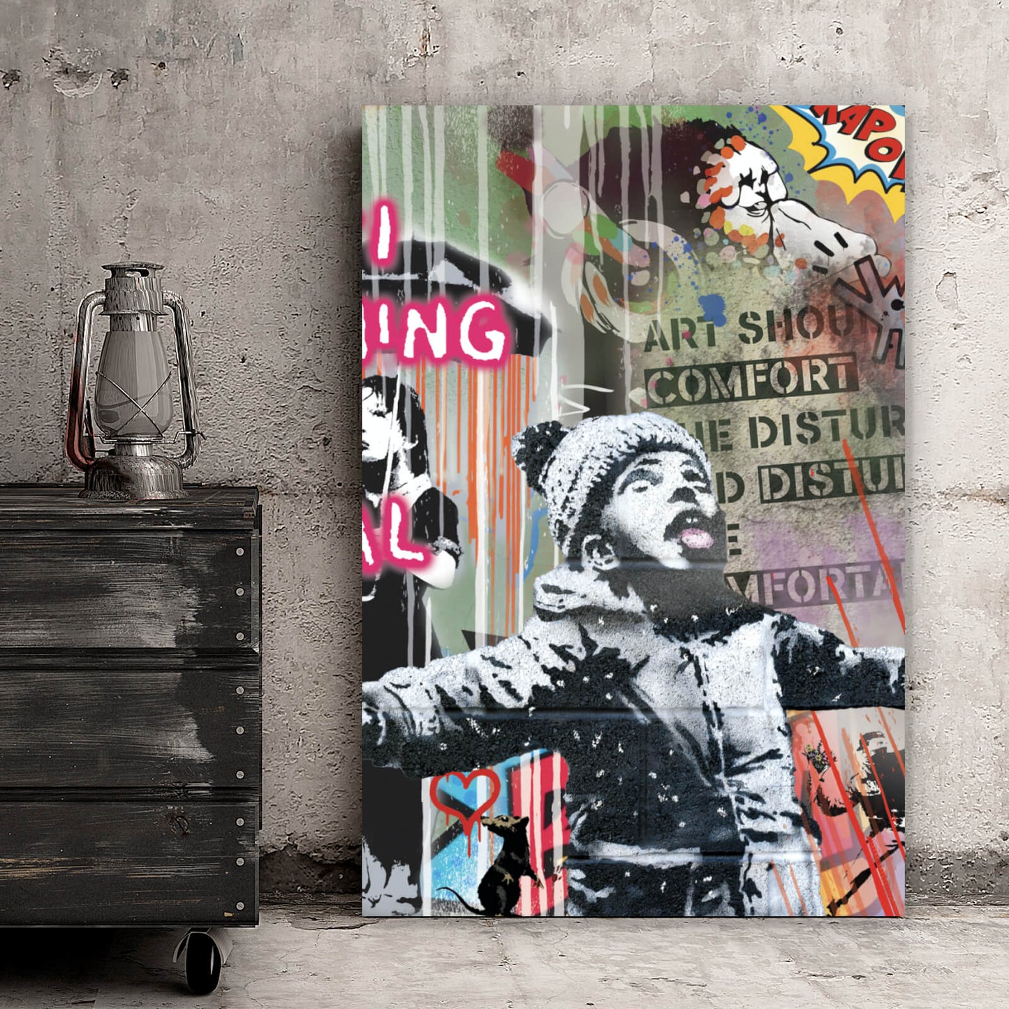 Leinwandbild Banksy Pink Graffiti Hochformat