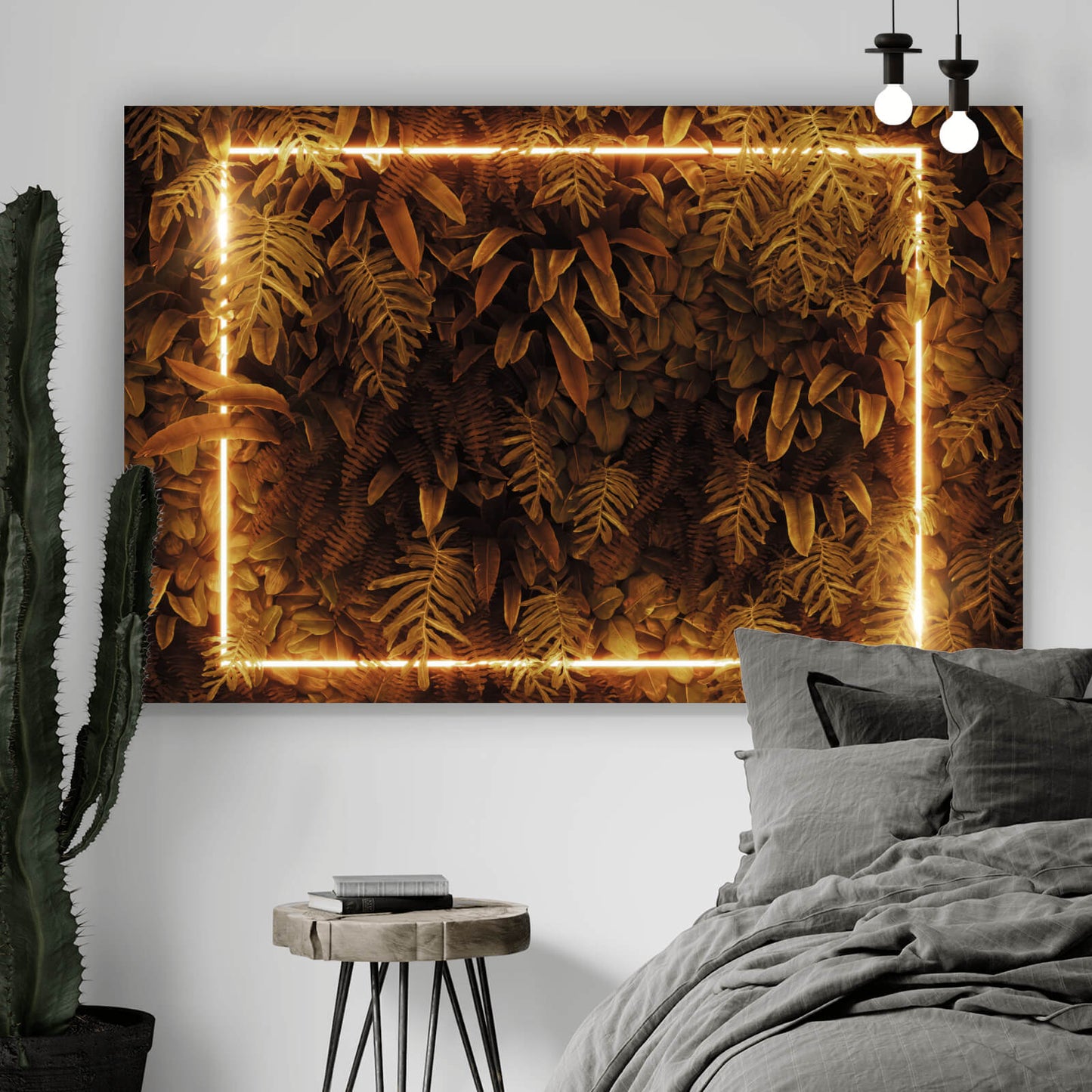 Leinwandbild Blätter im Dschungel Neon Querformat
