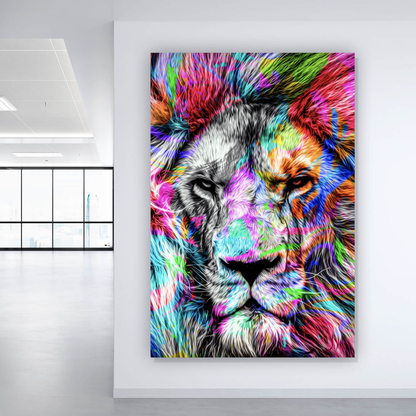 Leinwandbild Bunter Löwe Modern Art Hochformat