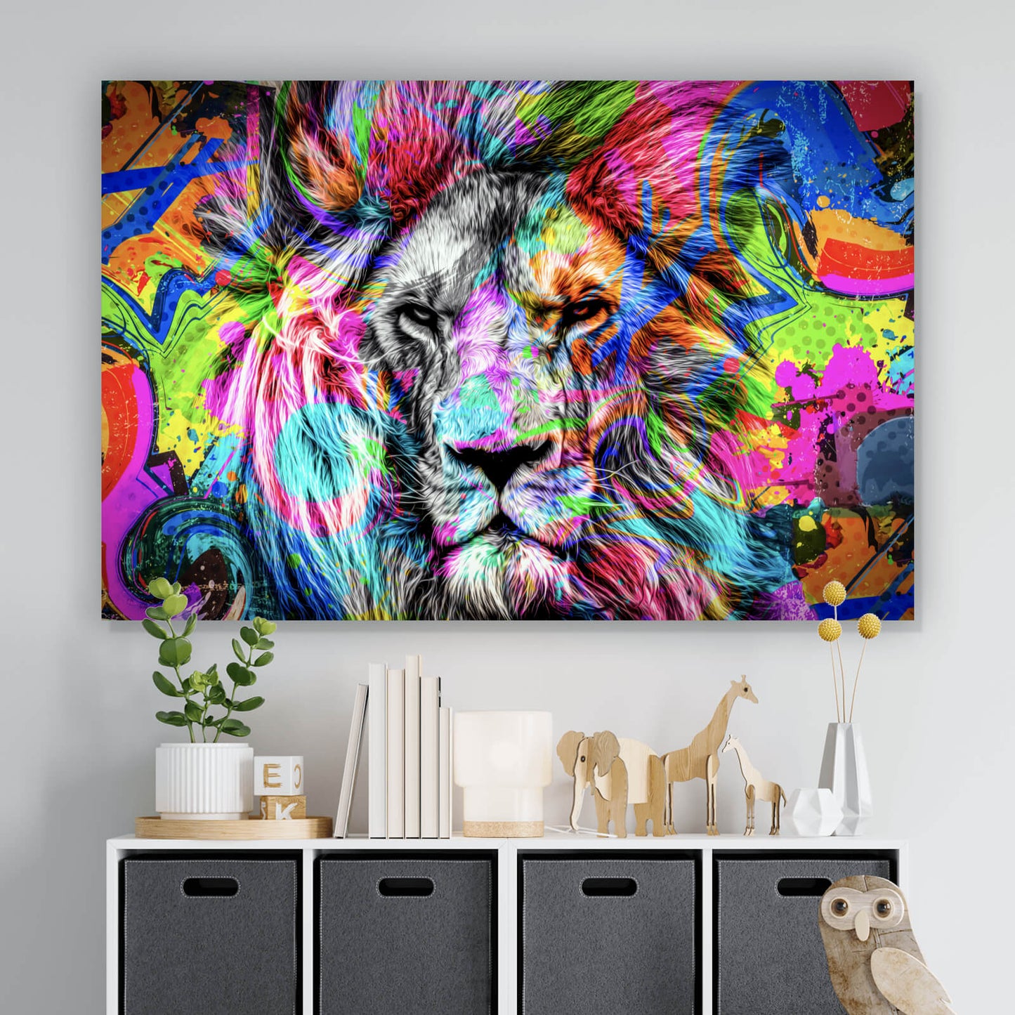 Leinwandbild Bunter Löwe Modern Art Querformat