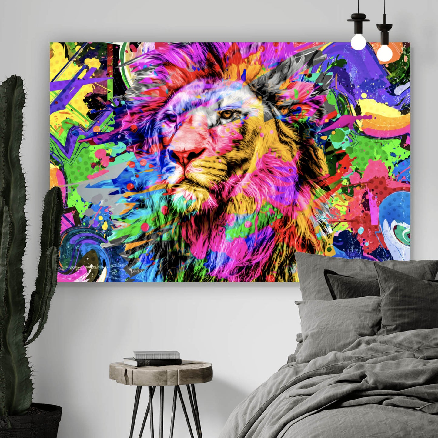 Leinwandbild Bunter Pop Art Löwe Querformat