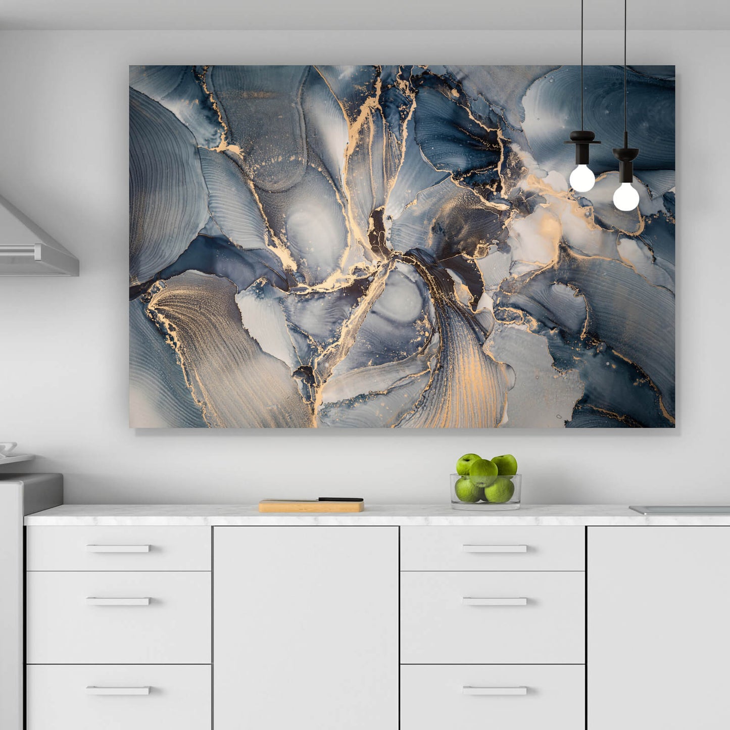 Leinwandbild Fluid Art Blau mit Gold Querformat