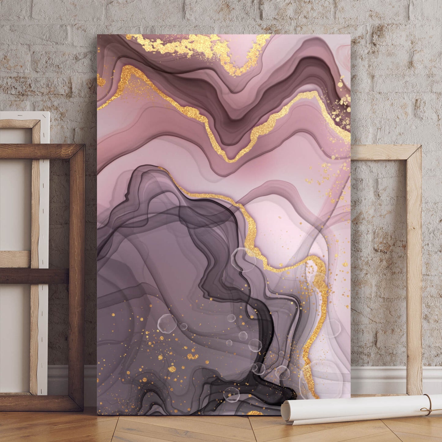 Leinwandbild Fluid Art Rosa Gold Hochformat