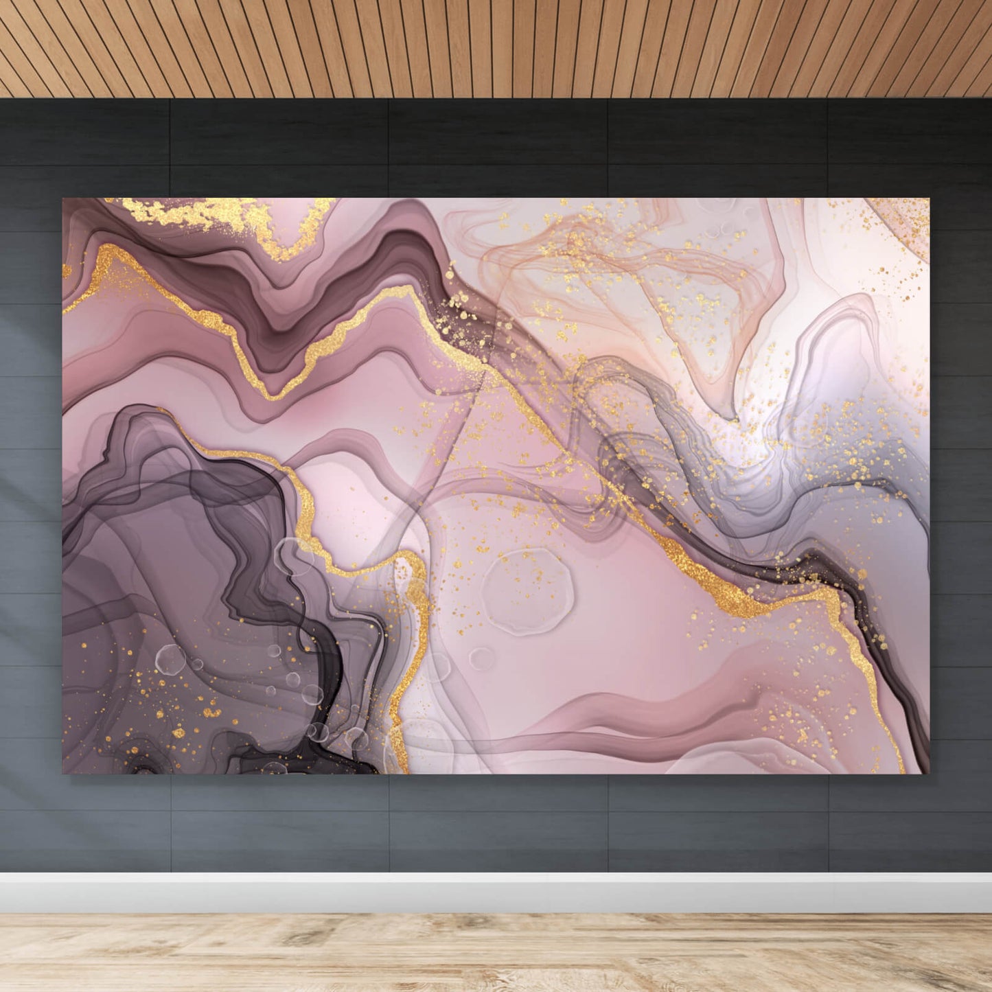Leinwandbild Fluid Art Rosa Gold Querformat