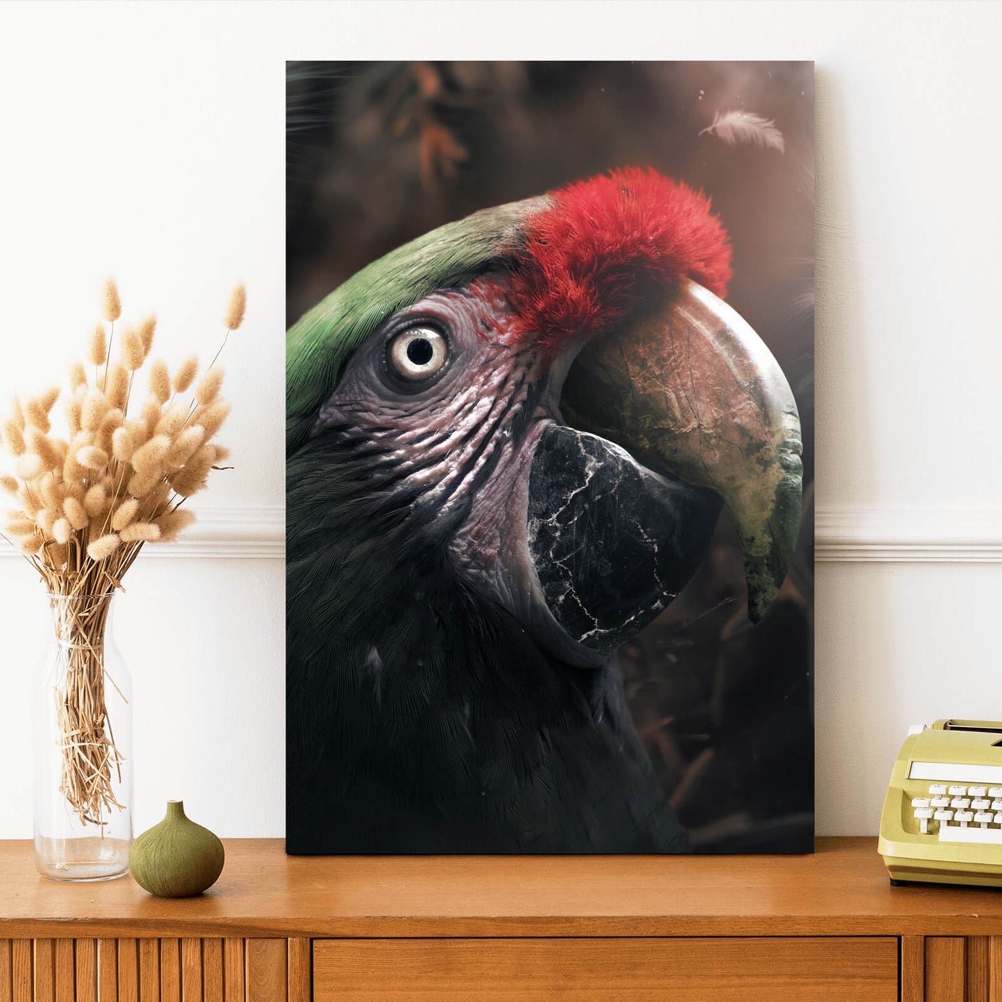 Leinwandbild Grüner Papagei Hochformat