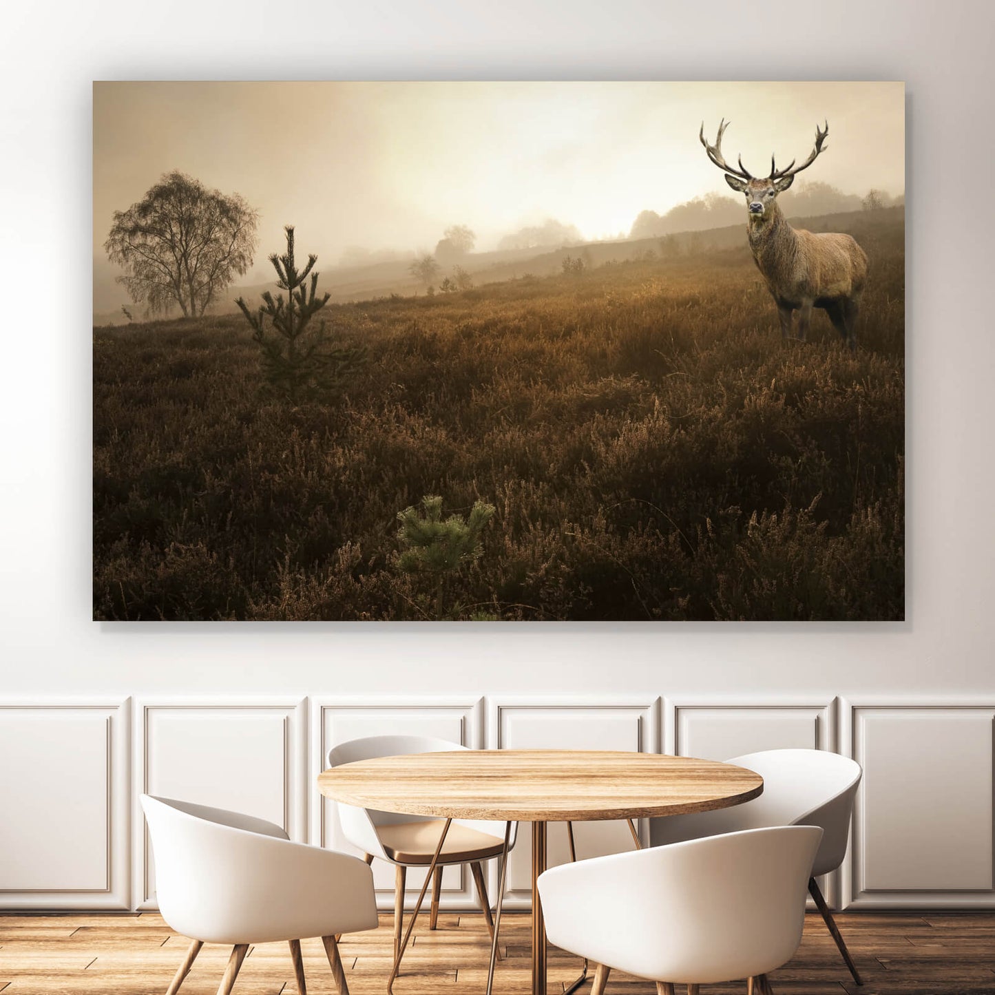 Leinwandbild Hirsch am Herbstmorgen Querformat