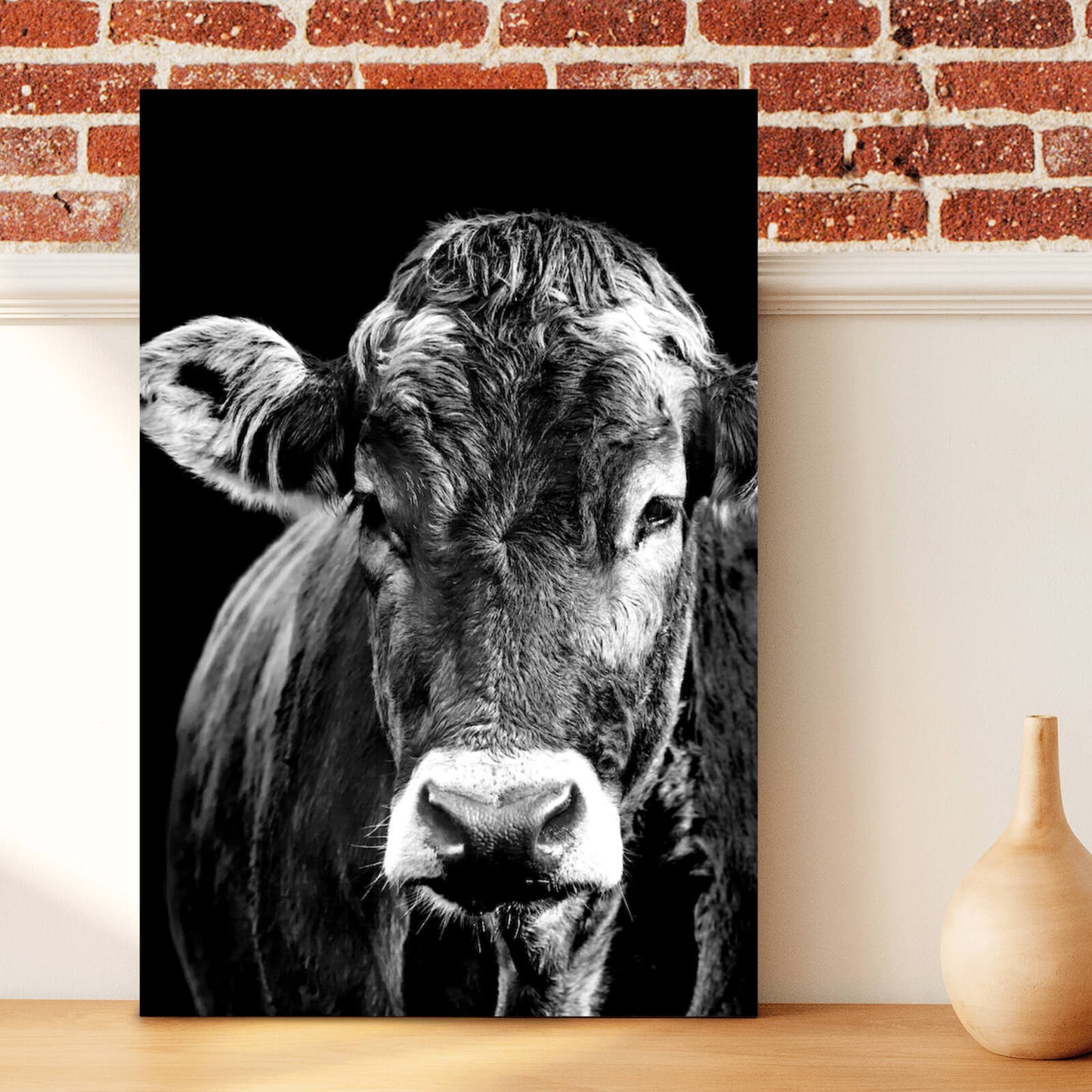 Leinwandbild Kuh Schwarz Weiss Hochformat