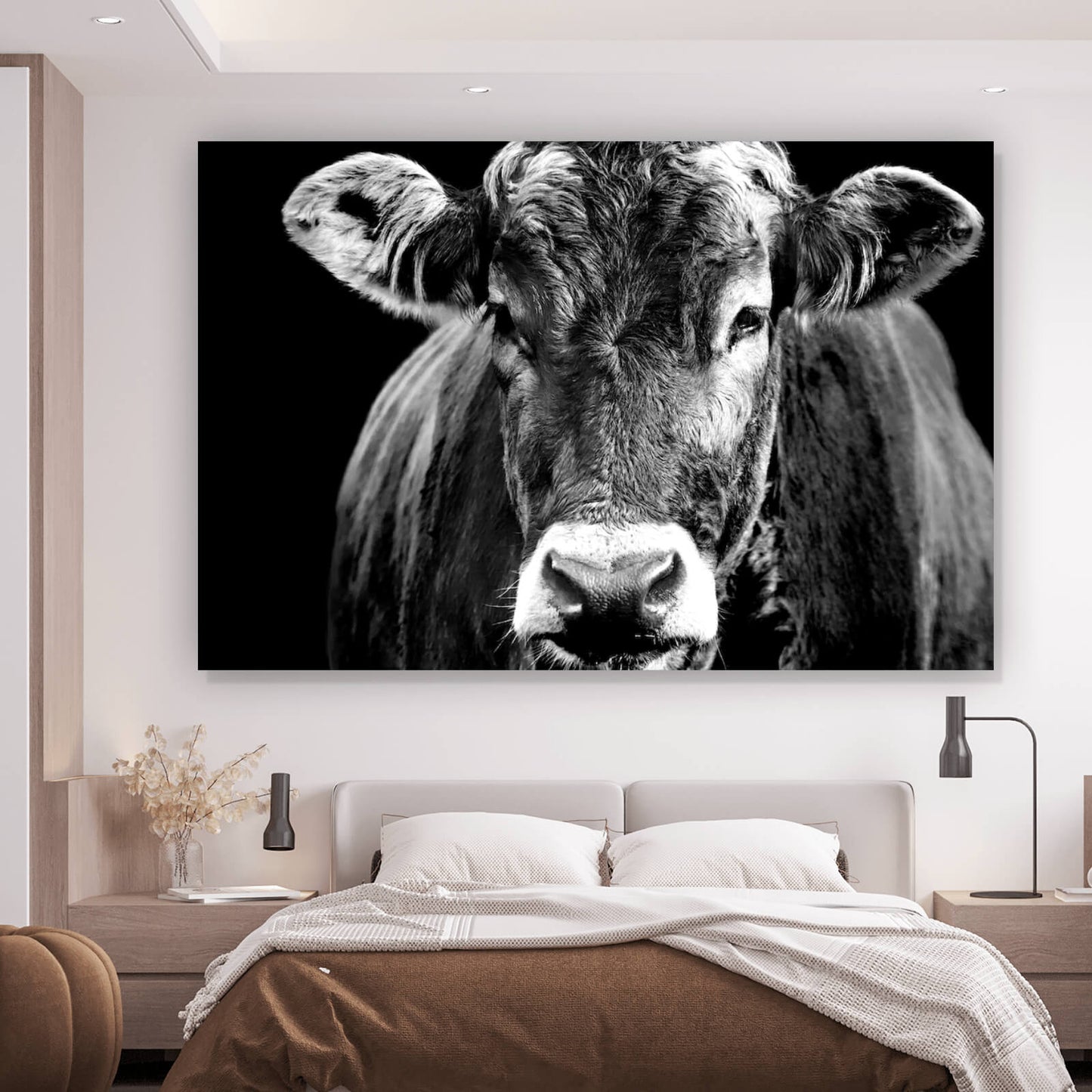 Leinwandbild Kuh Schwarz Weiss Querformat