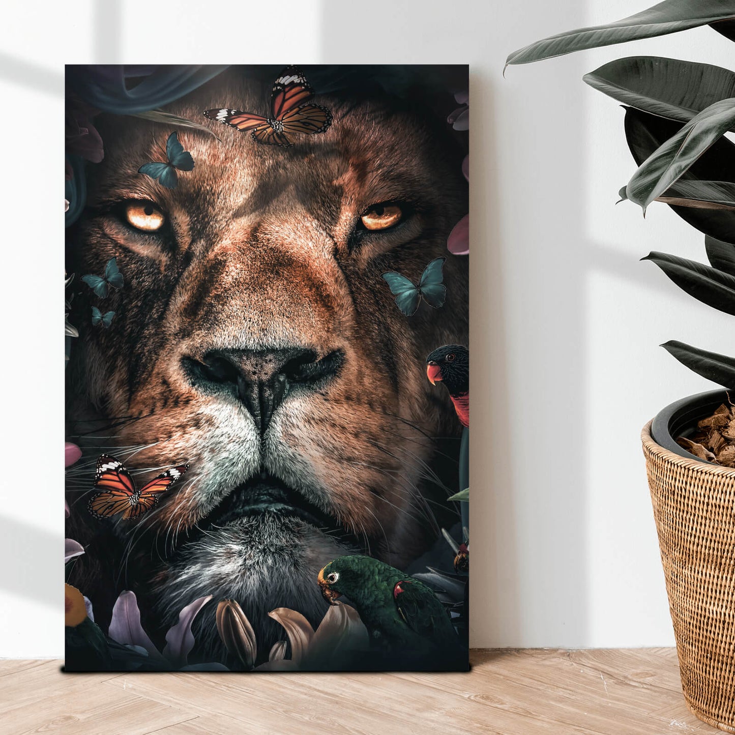 Leinwandbild Löwe Floral Hochformat