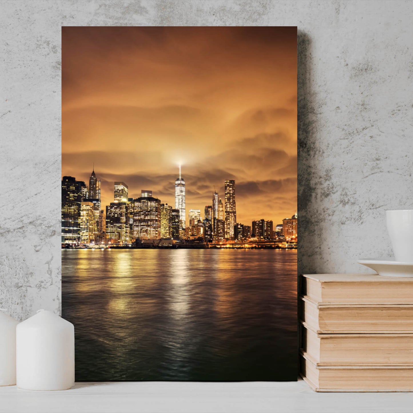 Leinwandbild Manhattan bei Sonnenuntergang Hochformat