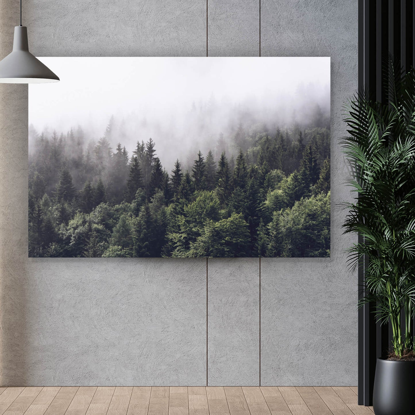 Leinwandbild Nebliger Wald Querformat