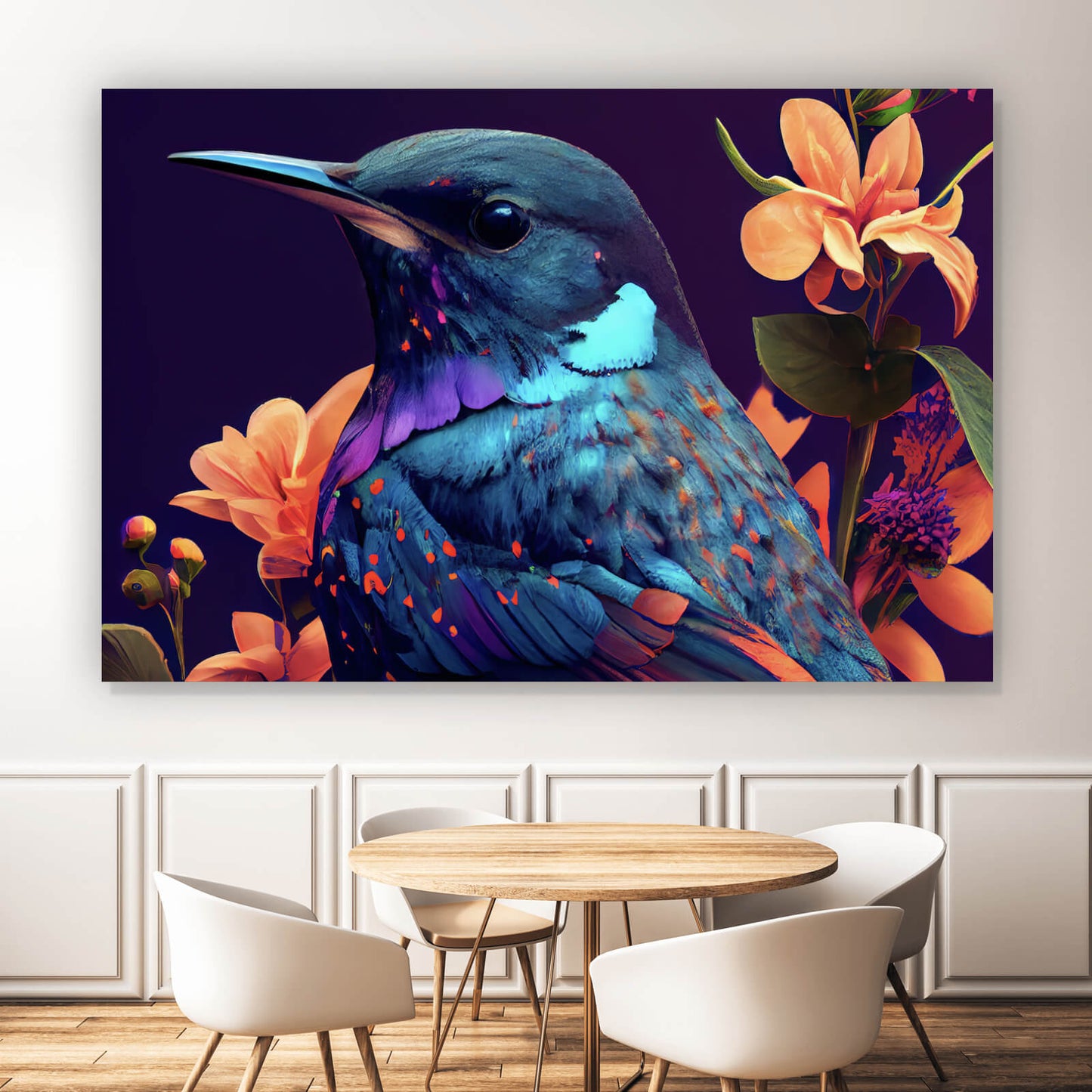 Leinwandbild Paradiesvogel Blau Querformat