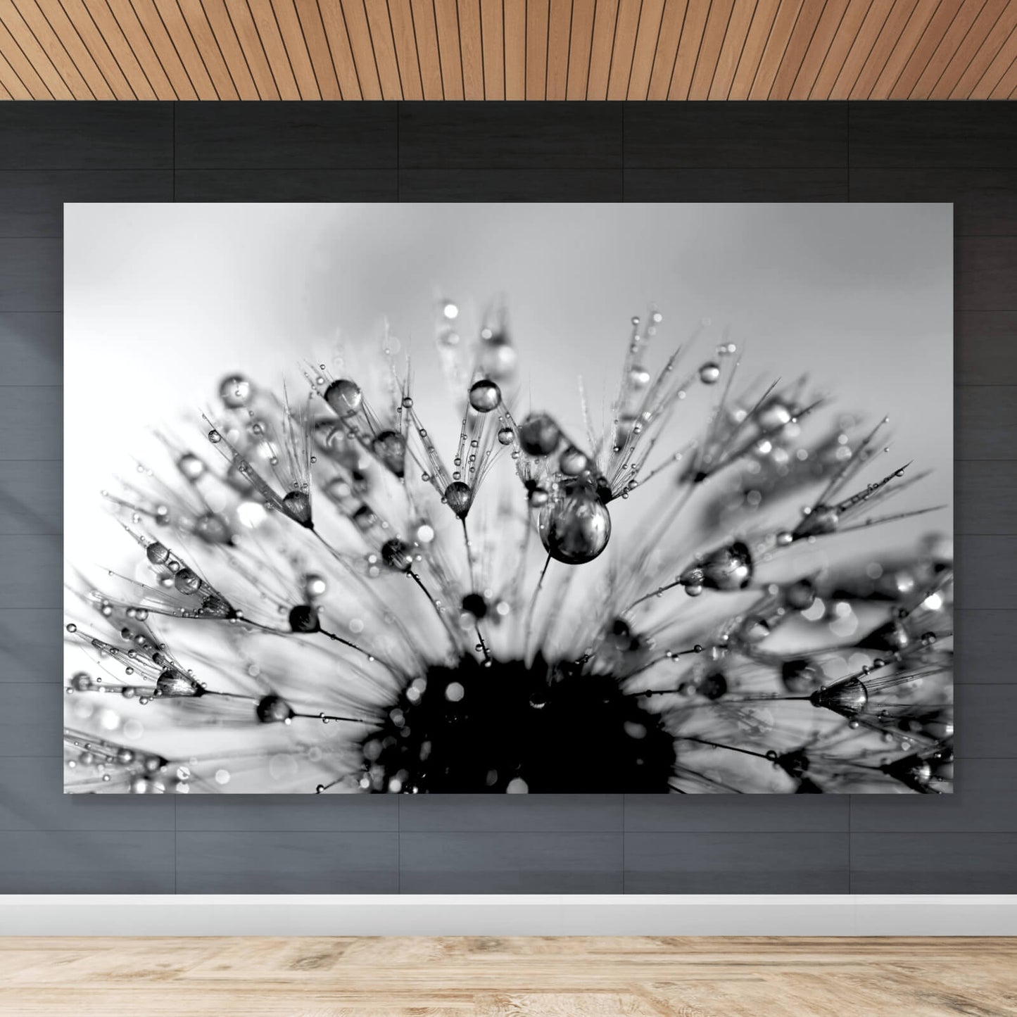 Leinwandbild Pusteblume mit Regentropfen Querformat