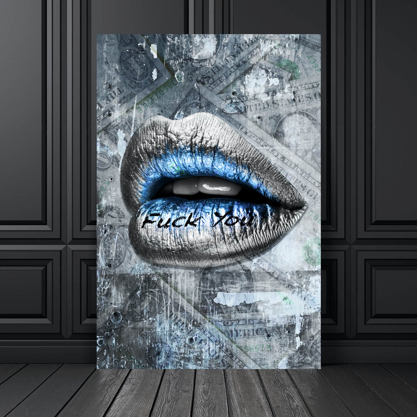 Leinwandbild Silberne Lippen Dollar Hochformat