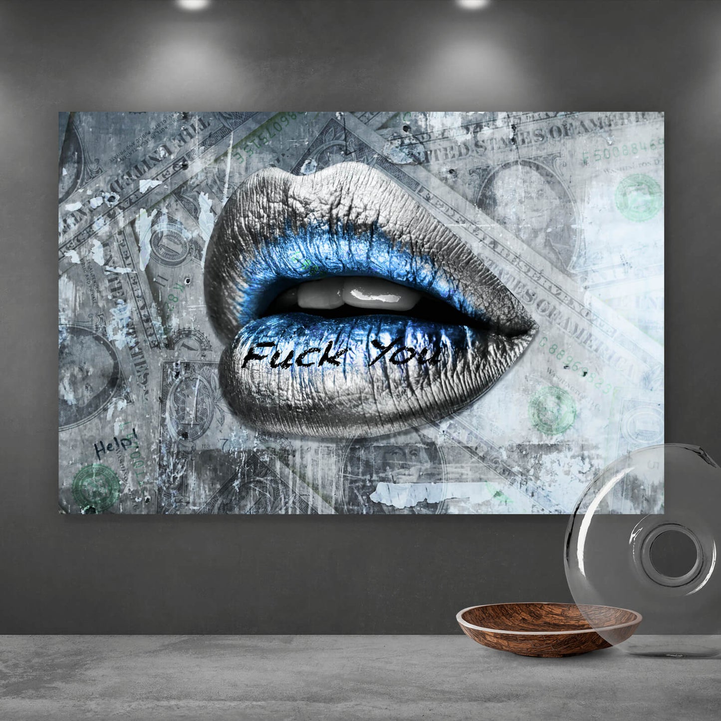 Leinwandbild Silberne Lippen Dollar Querformat