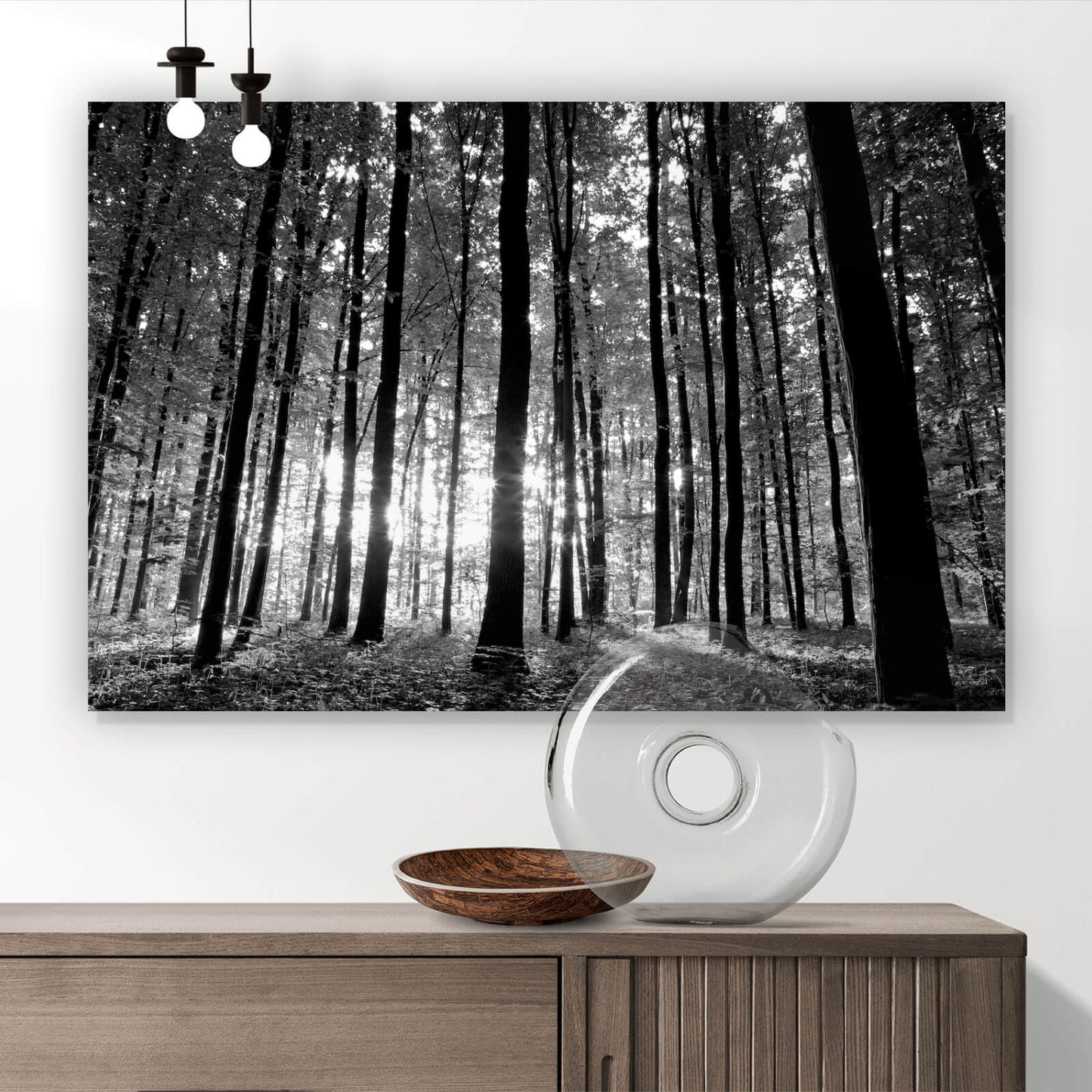 Leinwandbild Wald Schwarz Weiß Querformat