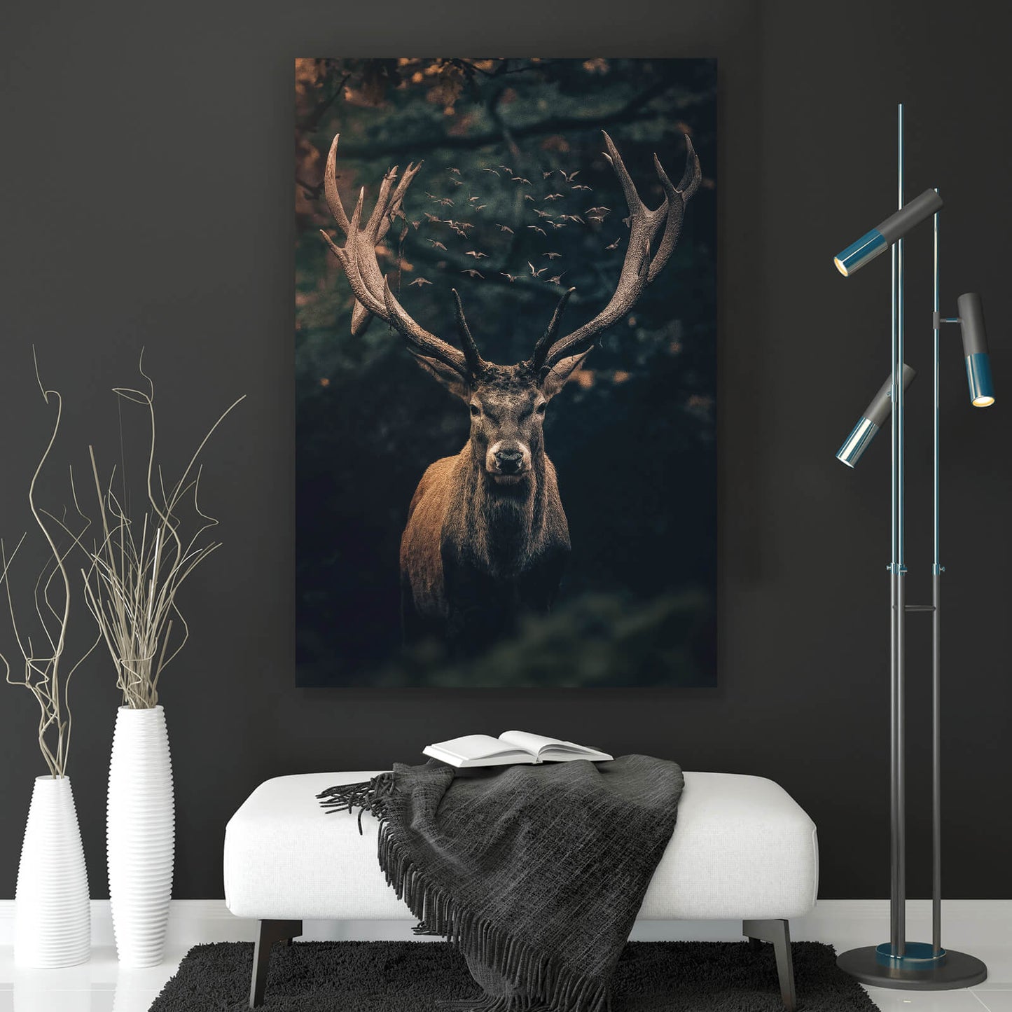 Leinwandbild zauberhafter Hirsch Hochformat