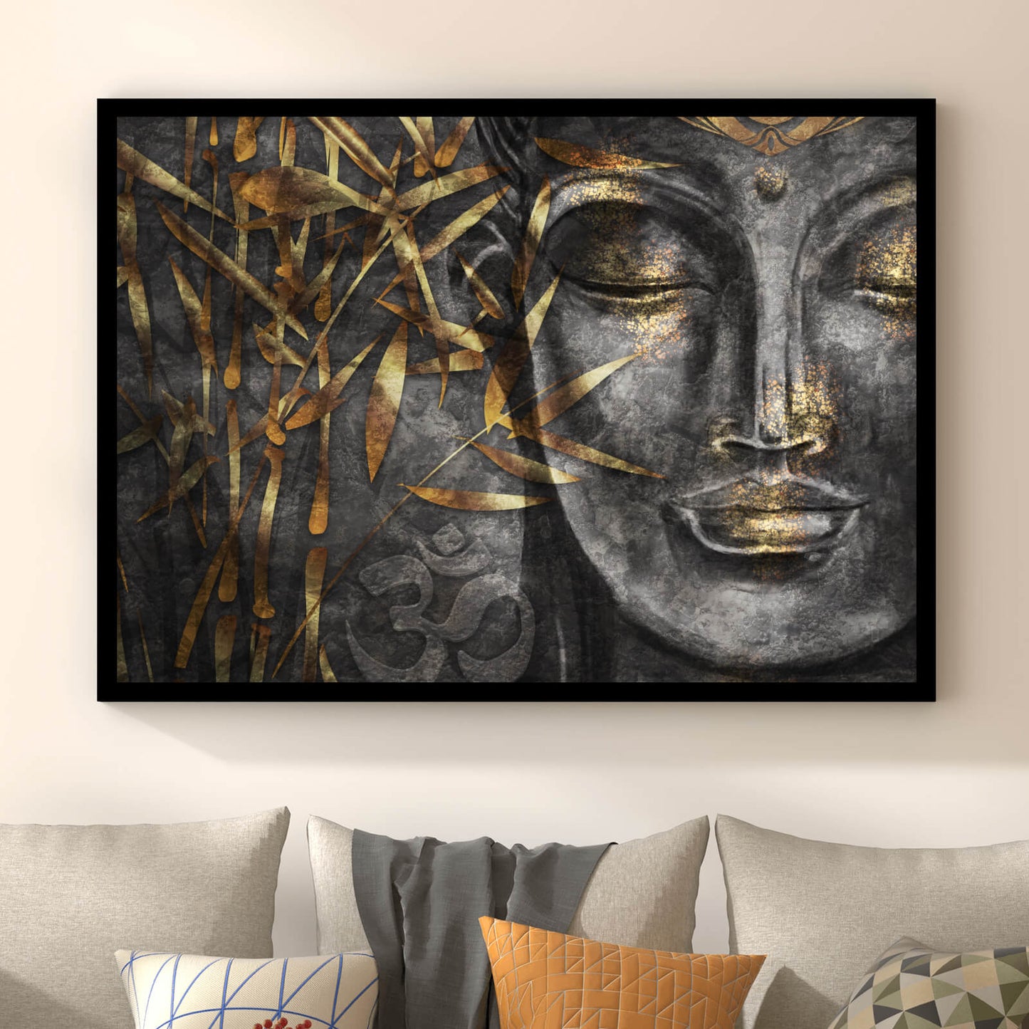 Poster Buddha mit goldenen Blättern Querformat