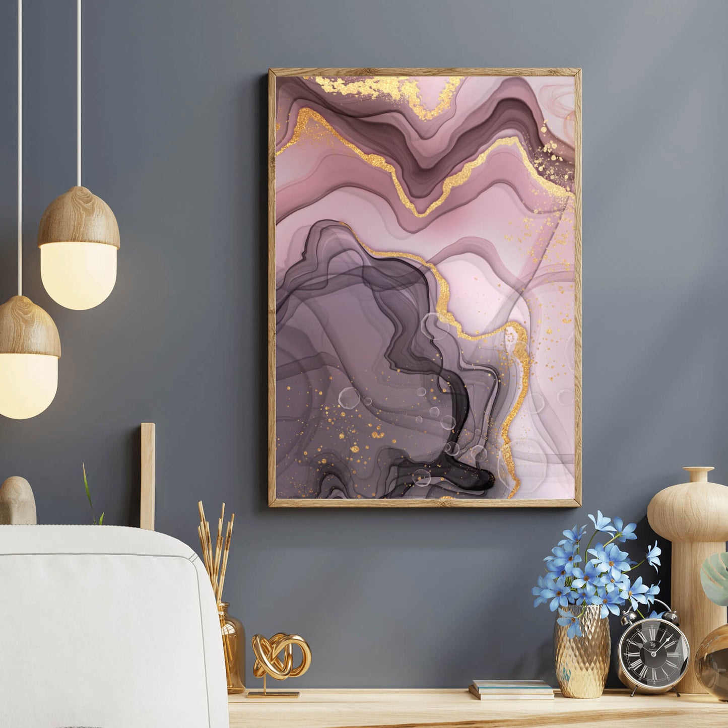 Poster Fluid Art Rosa Gold Hochformat