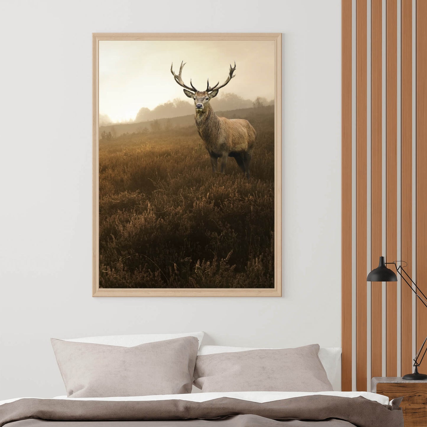 Poster Hirsch am Herbstmorgen Hochformat