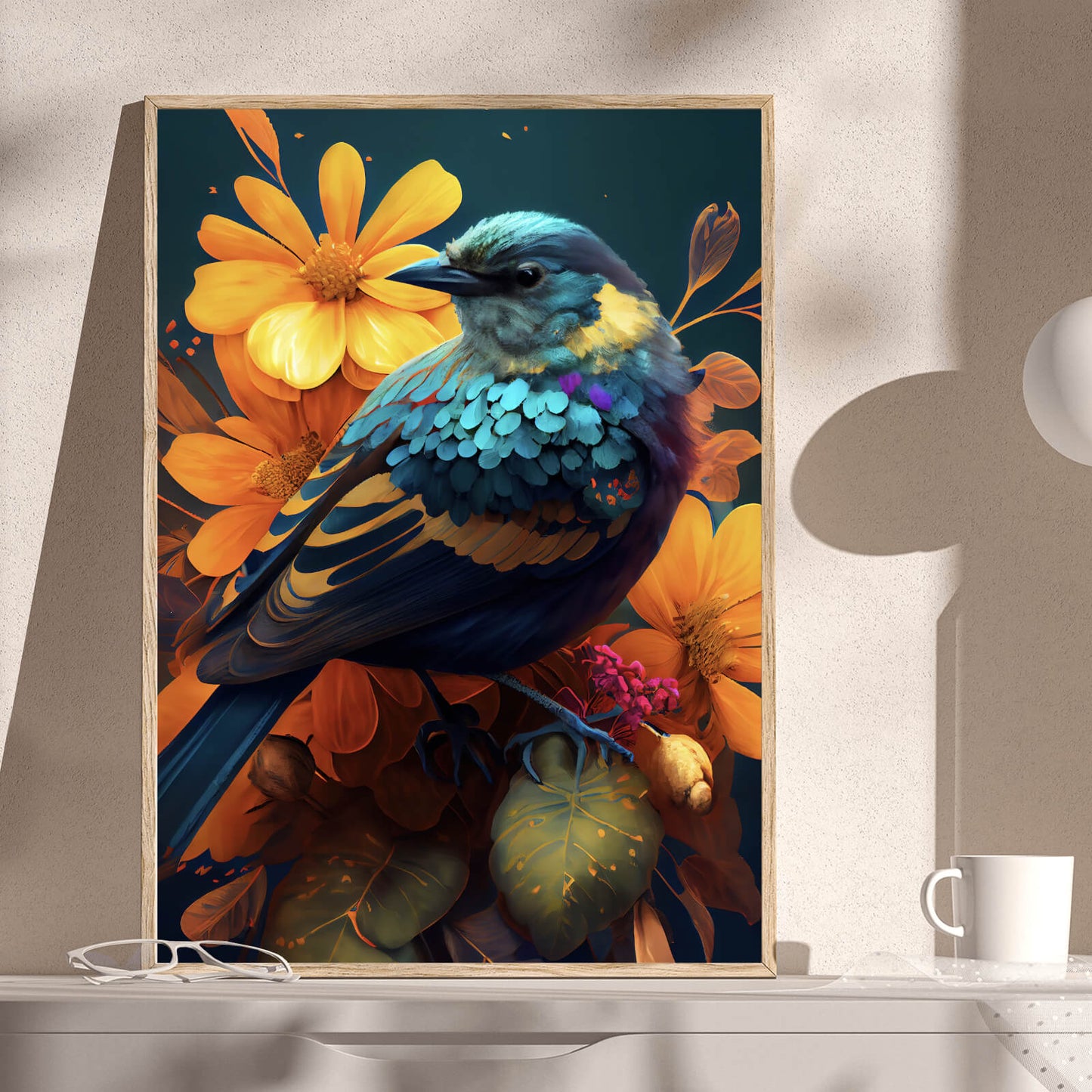 Poster Paradiesvogel Türkis Hochformat