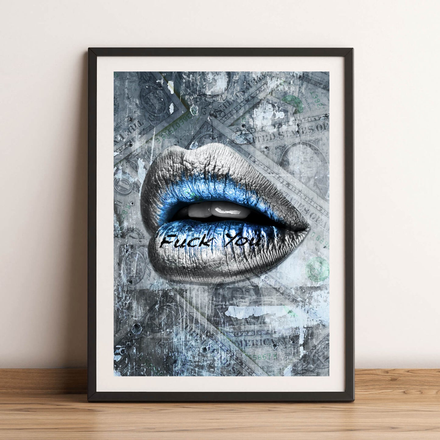 Poster Silberne Lippen Dollar Hochformat