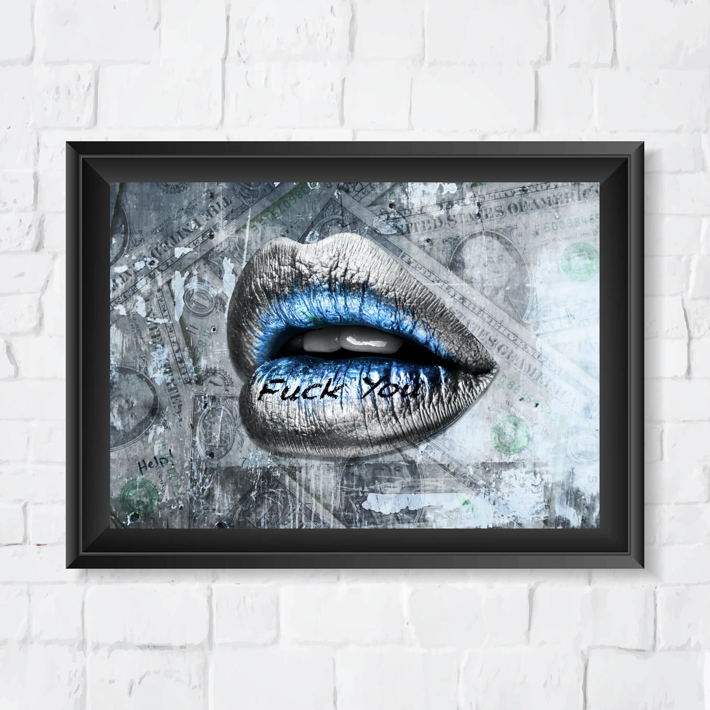 Poster Silberne Lippen Dollar Querformat