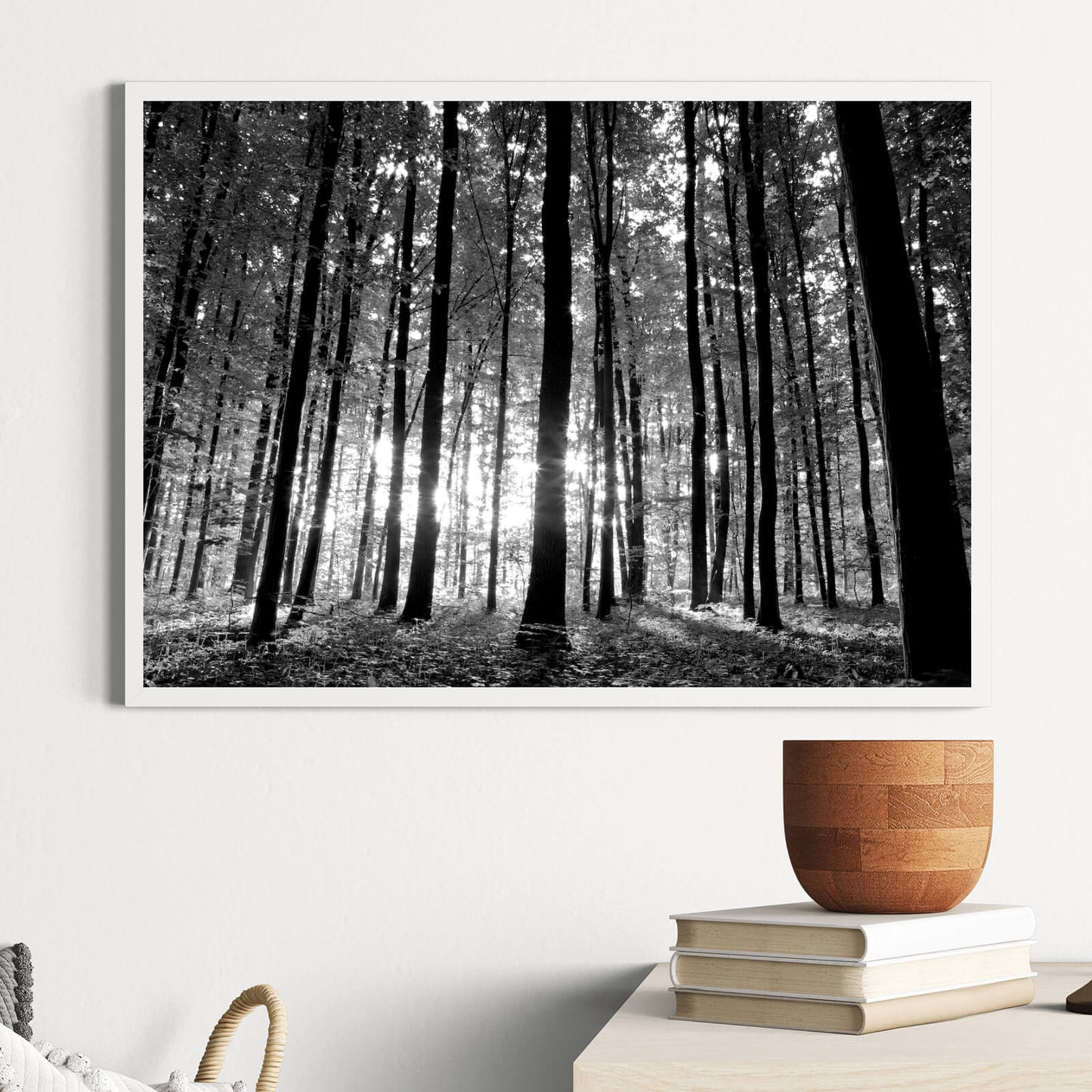 Poster Wald Schwarz Weiß Querformat