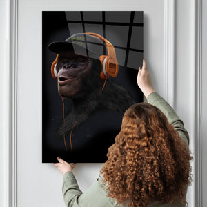 Acrylglasbild Affe mit Kopfhörer Modern Art Hochformat