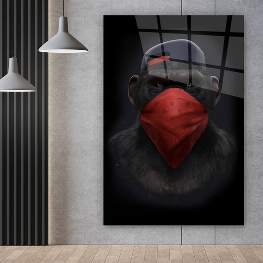 Acrylglasbild Affe mit rotem Tuch Modern Art Hochformat